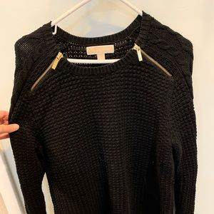 Michael Kors black sweater with gold zipper accents